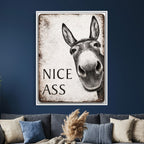 Funny Donkey Bathroom Wall Art Canvas Print, Nice Ass Farm Animal Sign