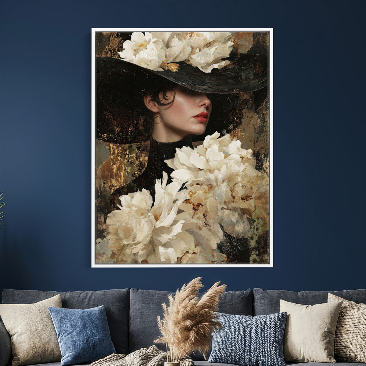 Glamour Woman Portrait Canvas Wall Art, Elegant Pastel Women Portrait
