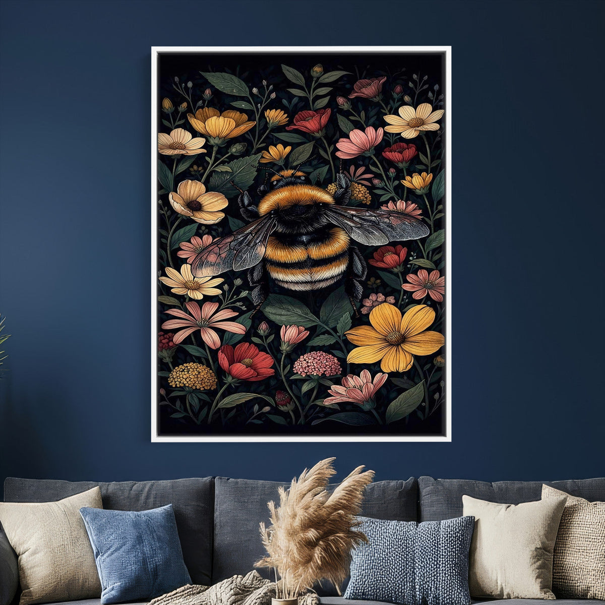 William Morris Style Prints Canvas Wall Art, Inner Framed Vintage Bee Botanical Floral Print