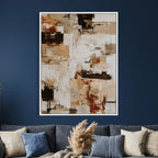 Blue Teal Abstract Canvas Wall Art, Modern Brushstroke Style Painting Print, Navy Orange Contemporary Decor
