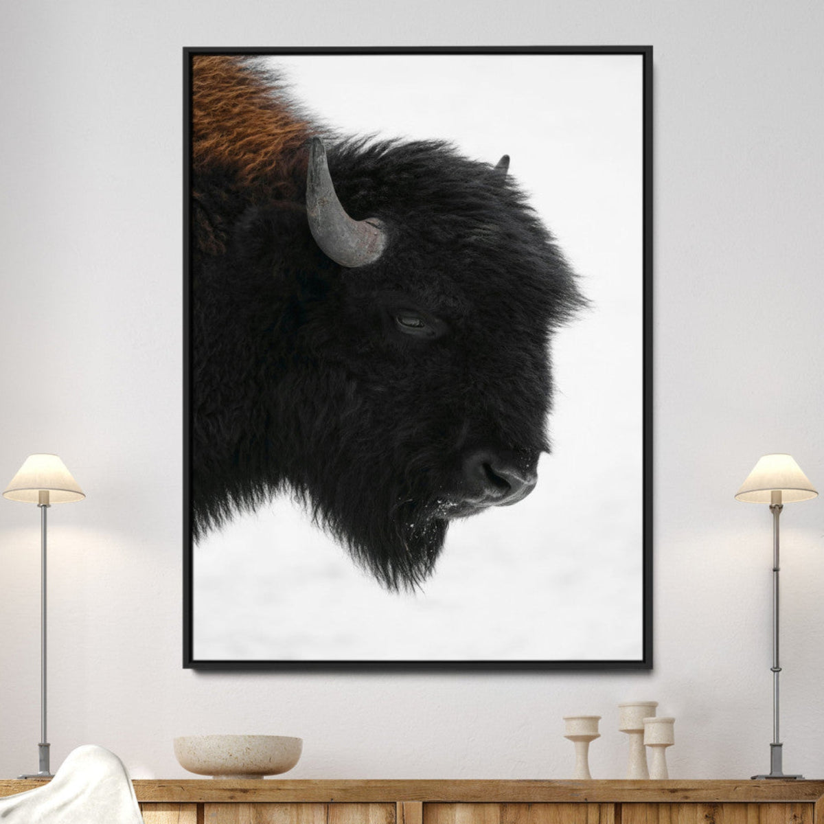 Western Rustic Wall Art Canvas Print Framed Buffalo