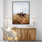 Golden Grassland Wall Art Canvas Print, Framed Western Frontier Open Range Riders