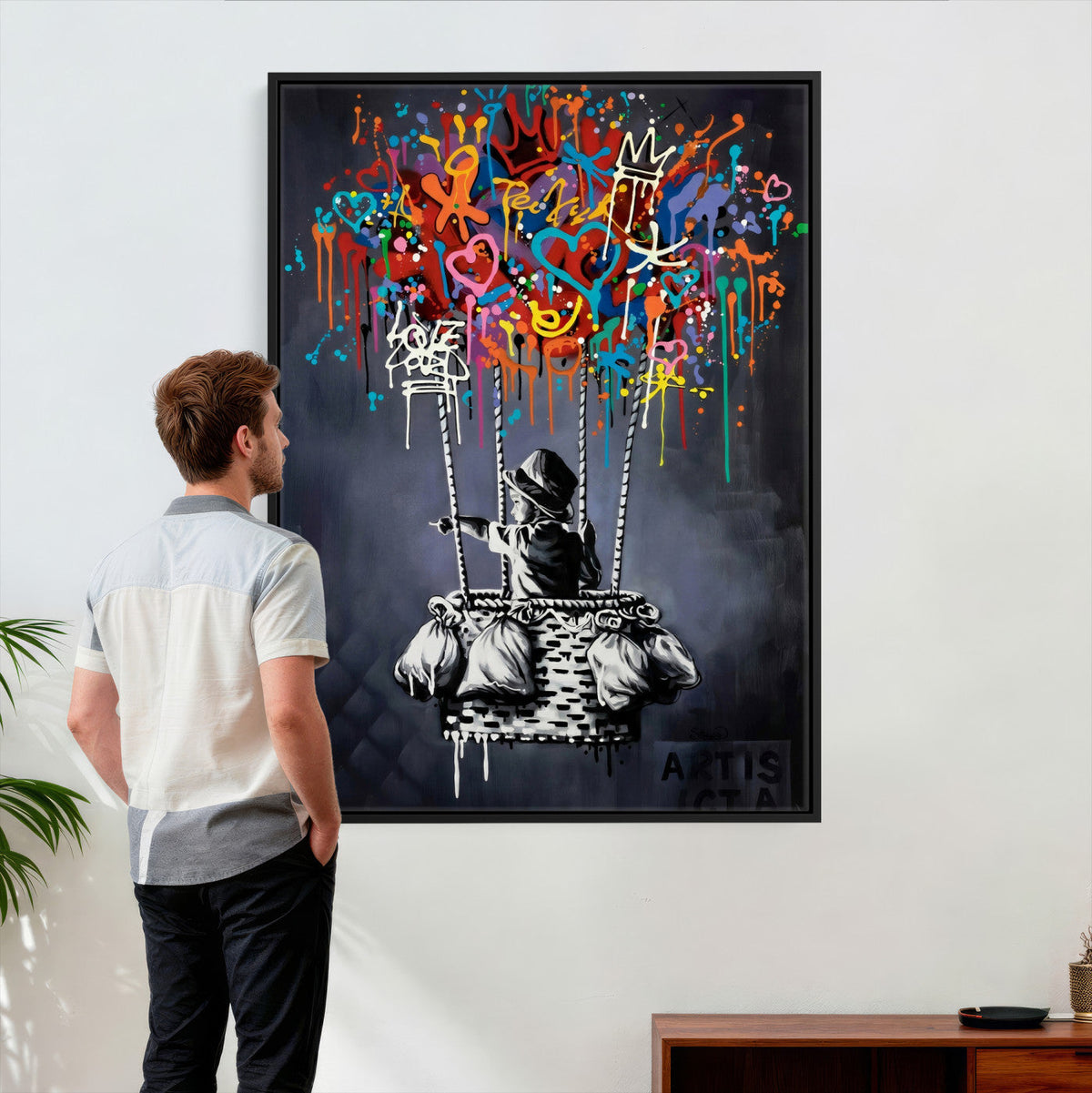Banksy Inspired Boy Swing Wall Art Canvas Print