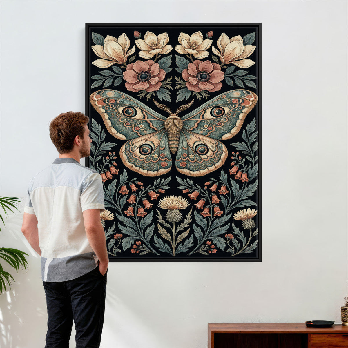 William Morris Style Prints Canvas Wall Art, Inner Framed, Vintage Bee Botanical Decor