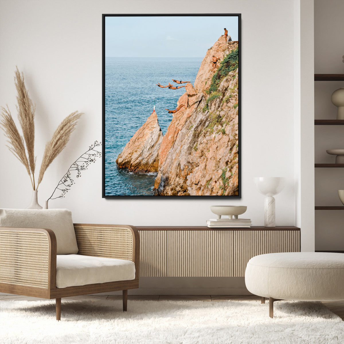 Cliff Divers Wall Art Canvas Print | Oceanfront Cliffs and Waves