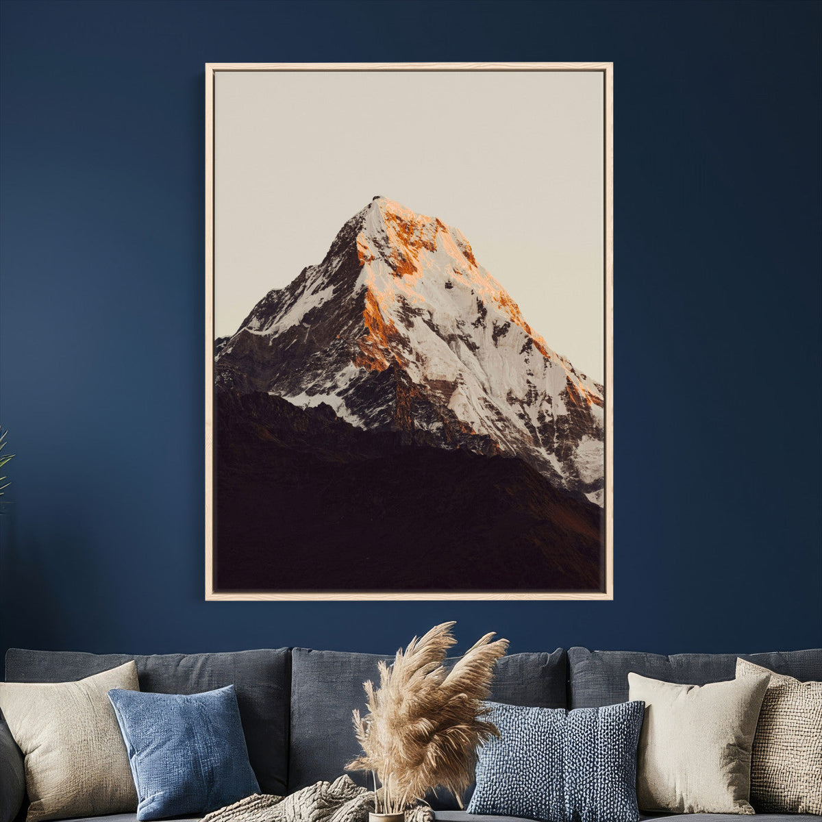 Golden Peak Mountain Wall Art Canvas Print, Minimal Alpine Landscape