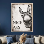 Funny Donkey Bathroom Wall Art Canvas Print, Nice Ass Farm Animal Sign