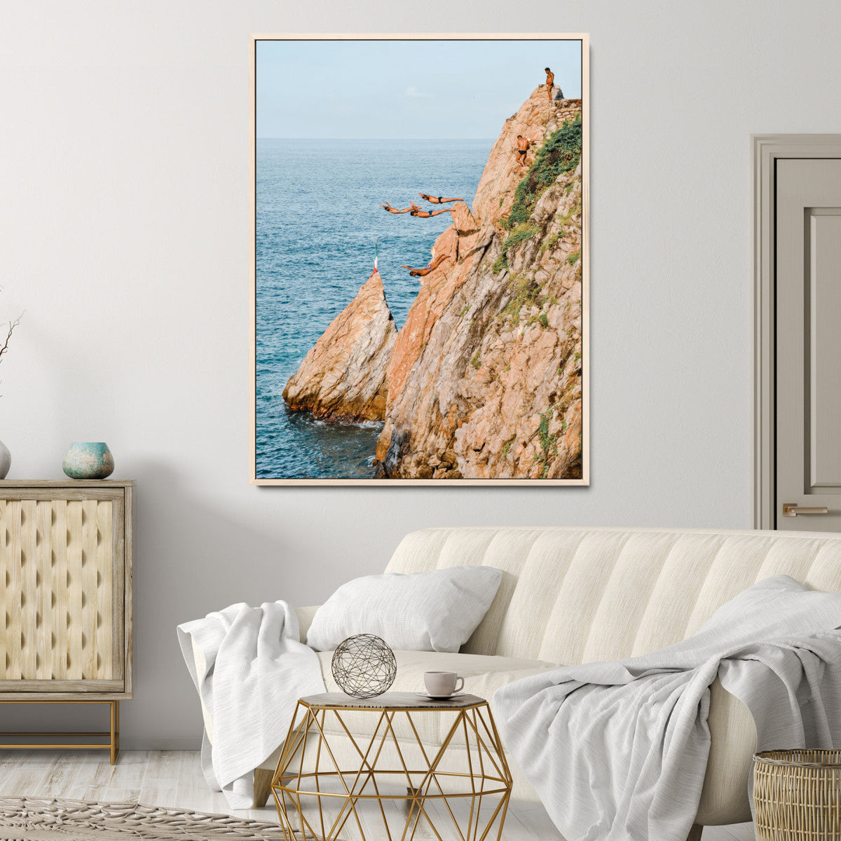 Cliff Divers Wall Art Canvas Print | Oceanfront Cliffs and Waves