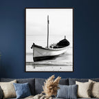 Minimal Boat Wall Art Canvas Print | Black and White Coastal Photography