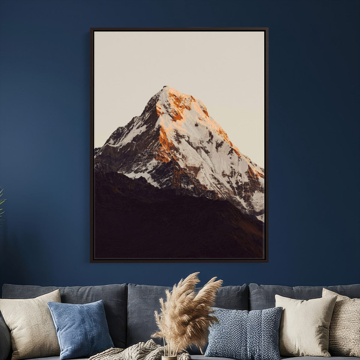Golden Peak Mountain Wall Art Canvas Print, Minimal Alpine Landscape