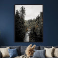 Moody Forest River Wall Art Canvas Print | Dark Evergreen Landscape