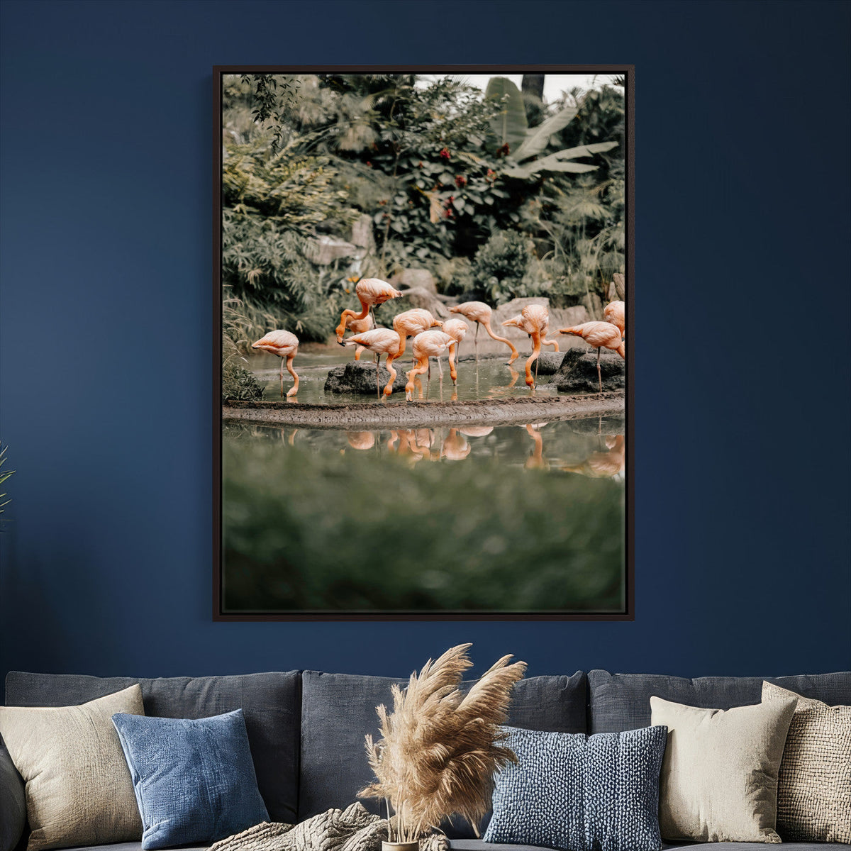 Flamingo Wall Art Canvas Print, Tropical Wildlife Scene