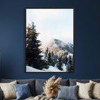 Snowy Mountain Forest Wall Art Canvas Print, Winter Pine Landscape