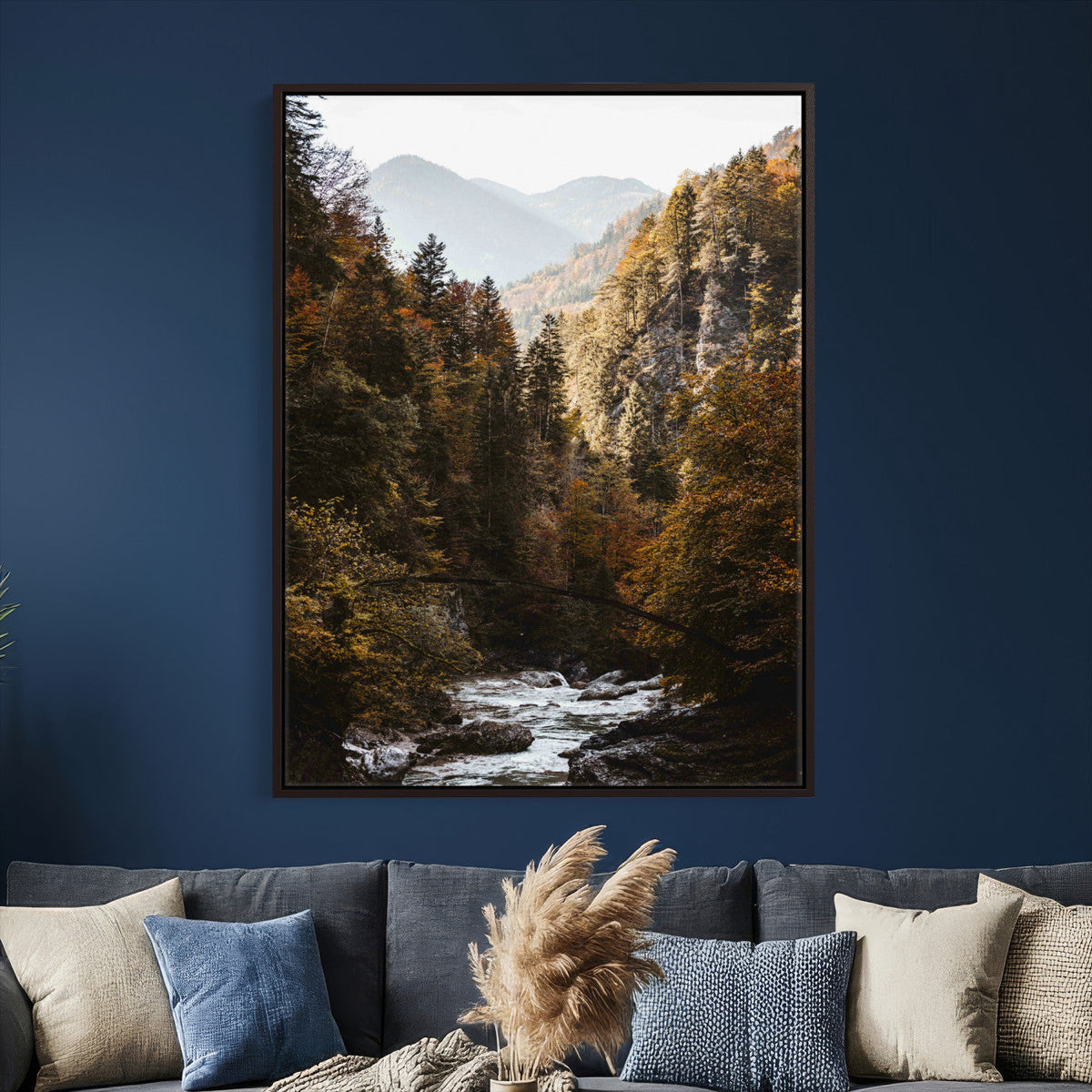 Autumn Forest Mountain Wall Art Canvas Print, Nature Landscape