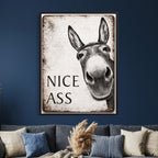 Funny Donkey Bathroom Wall Art Canvas Print, Nice Ass Farm Animal Sign