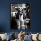 Texas Longhorn Cow Toilet Paper Canvas Wall Art, Funny Bathroom Decor