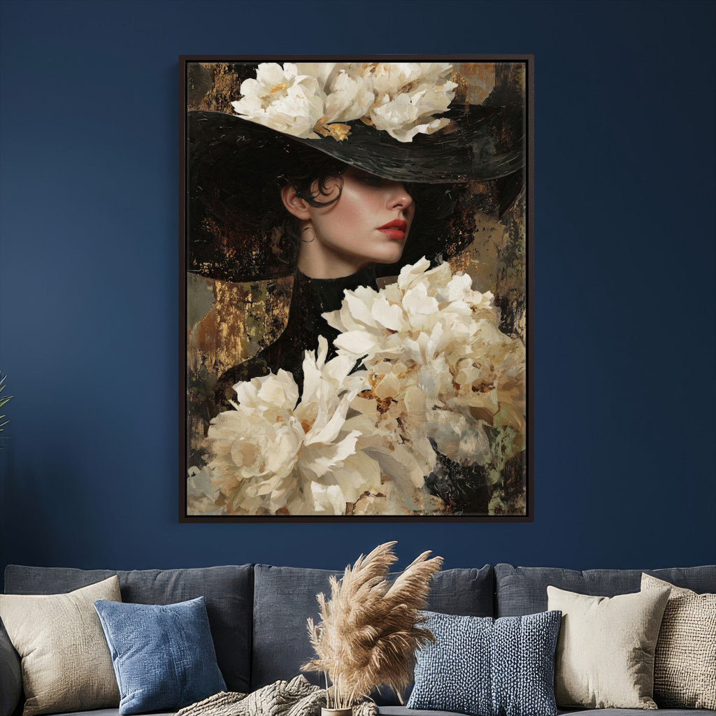 Glamour Woman Portrait Canvas Wall Art, Elegant Pastel Women Portrait