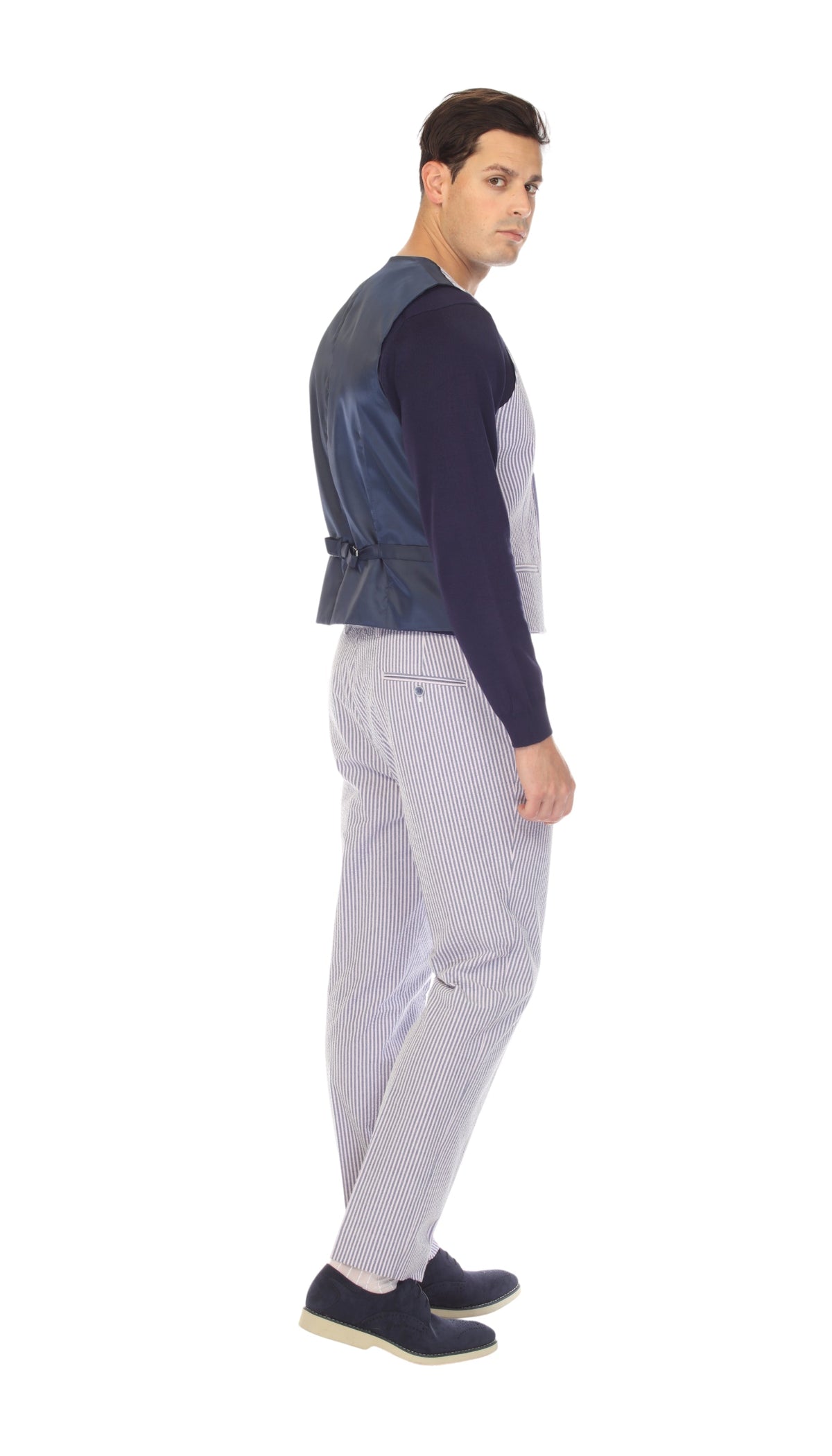 Men's Navy Double Breasted Seersucker Vest – Grant