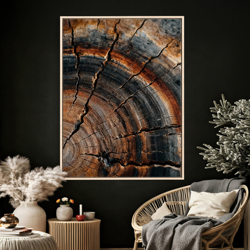 Abstract Tree Rings Wall Art Canvas Print, Wood Grain Rings Artwork