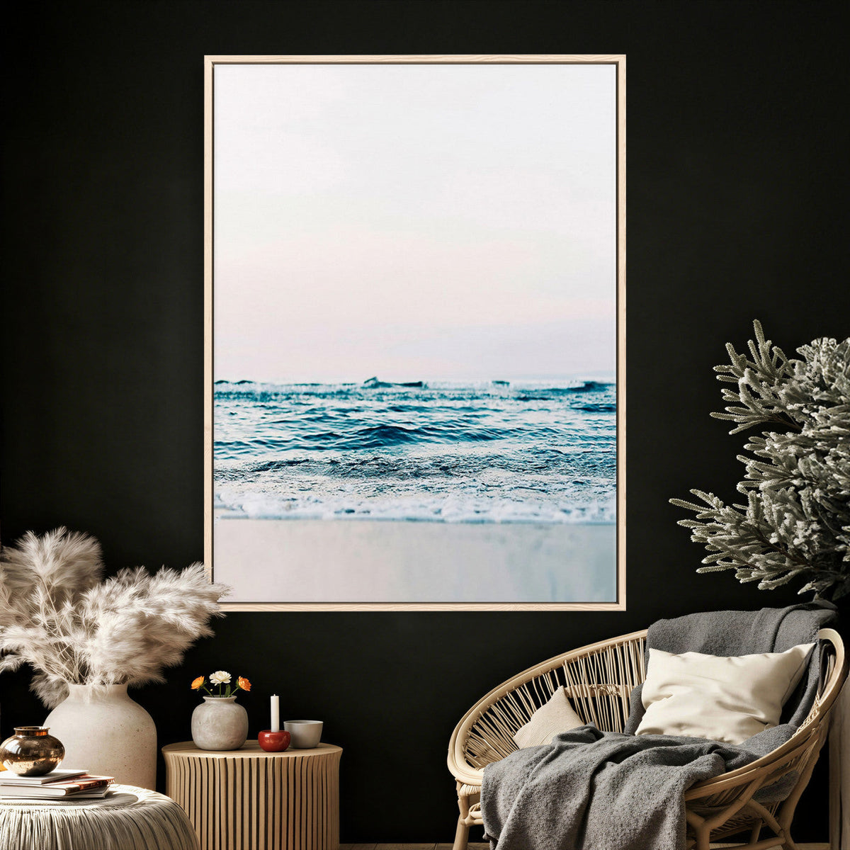 Ocean Wave Wall Art Canvas Print, Minimal Seascape