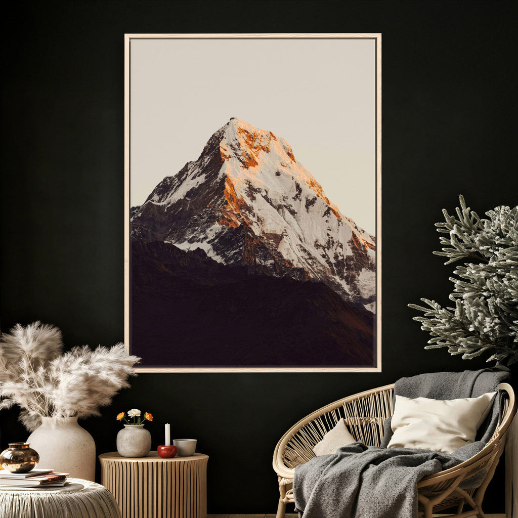 Golden Peak Mountain Wall Art Canvas Print, Minimal Alpine Landscape