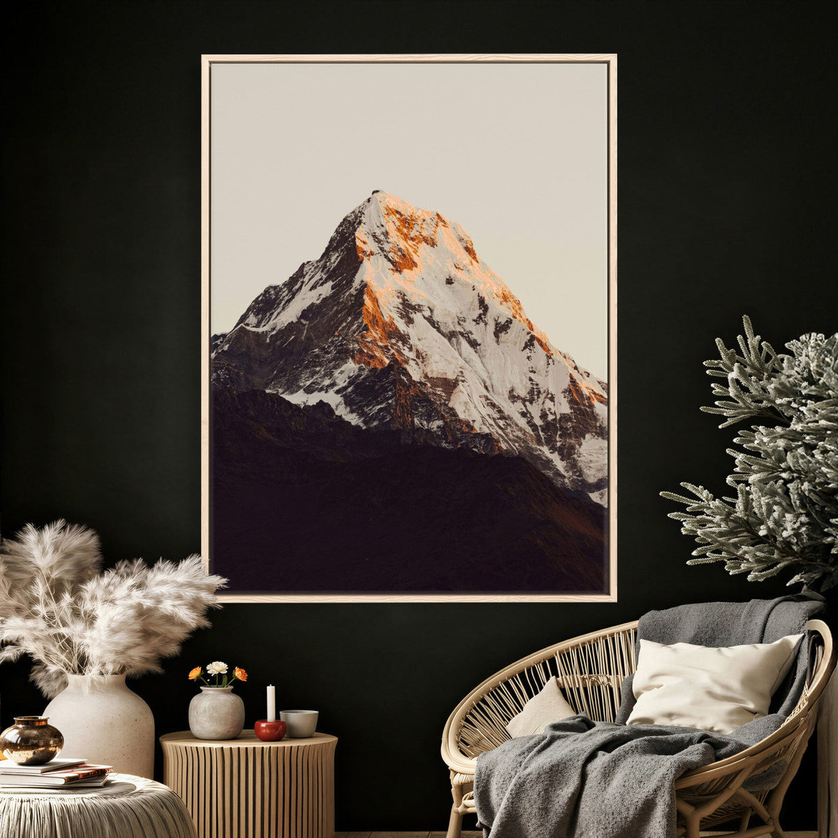 Golden Peak Mountain Wall Art Canvas Print, Minimal Alpine Landscape