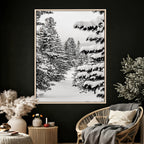 Winter Pine Forest Wall Art Canvas Print, Minimal Winter Landscape