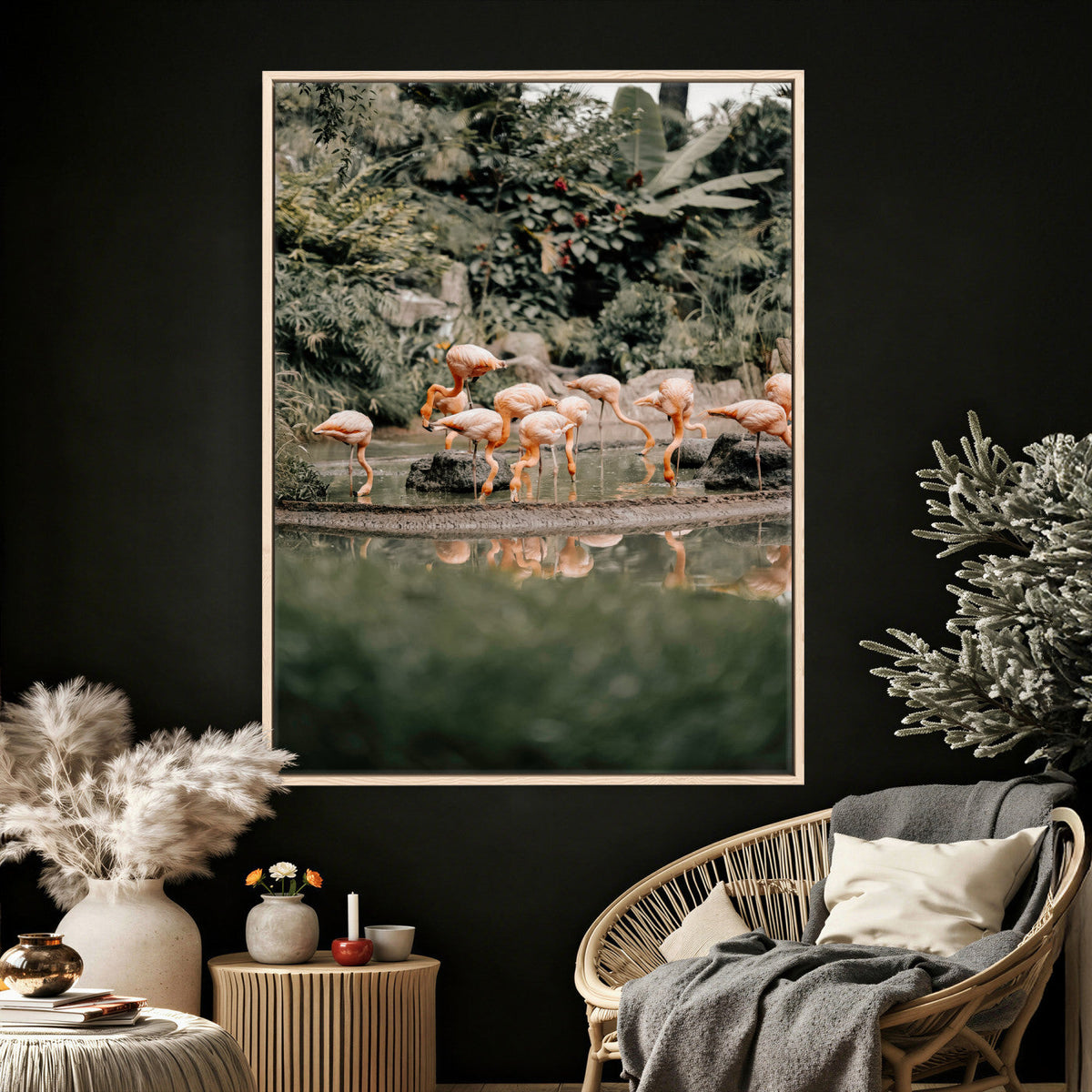Flamingo Wall Art Canvas Print, Tropical Wildlife Scene