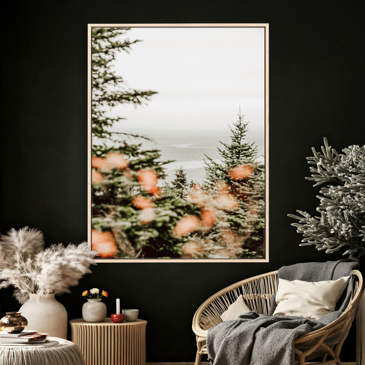 Fall Forest Wall Art Canvas Print | Soft Evergreen Woodland