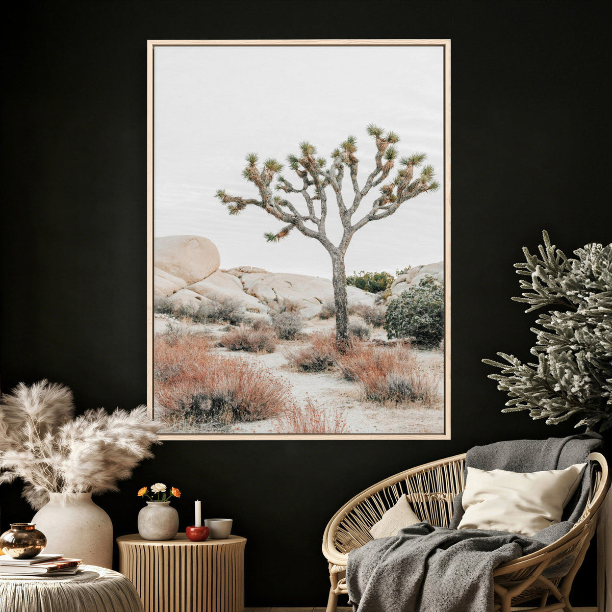 Joshua Tree Desert Wall Art Canvas Print, Minimal Southwest Landscape