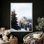 Snowy Mountain Forest Wall Art Canvas Print, Winter Pine Landscape