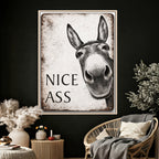Funny Donkey Bathroom Wall Art Canvas Print, Nice Ass Farm Animal Sign