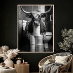 Texas Longhorn Cow Toilet Paper Canvas Wall Art, Funny Bathroom Decor