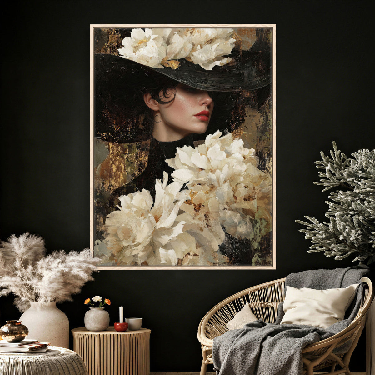 Glamour Woman Portrait Canvas Wall Art, Elegant Pastel Women Portrait