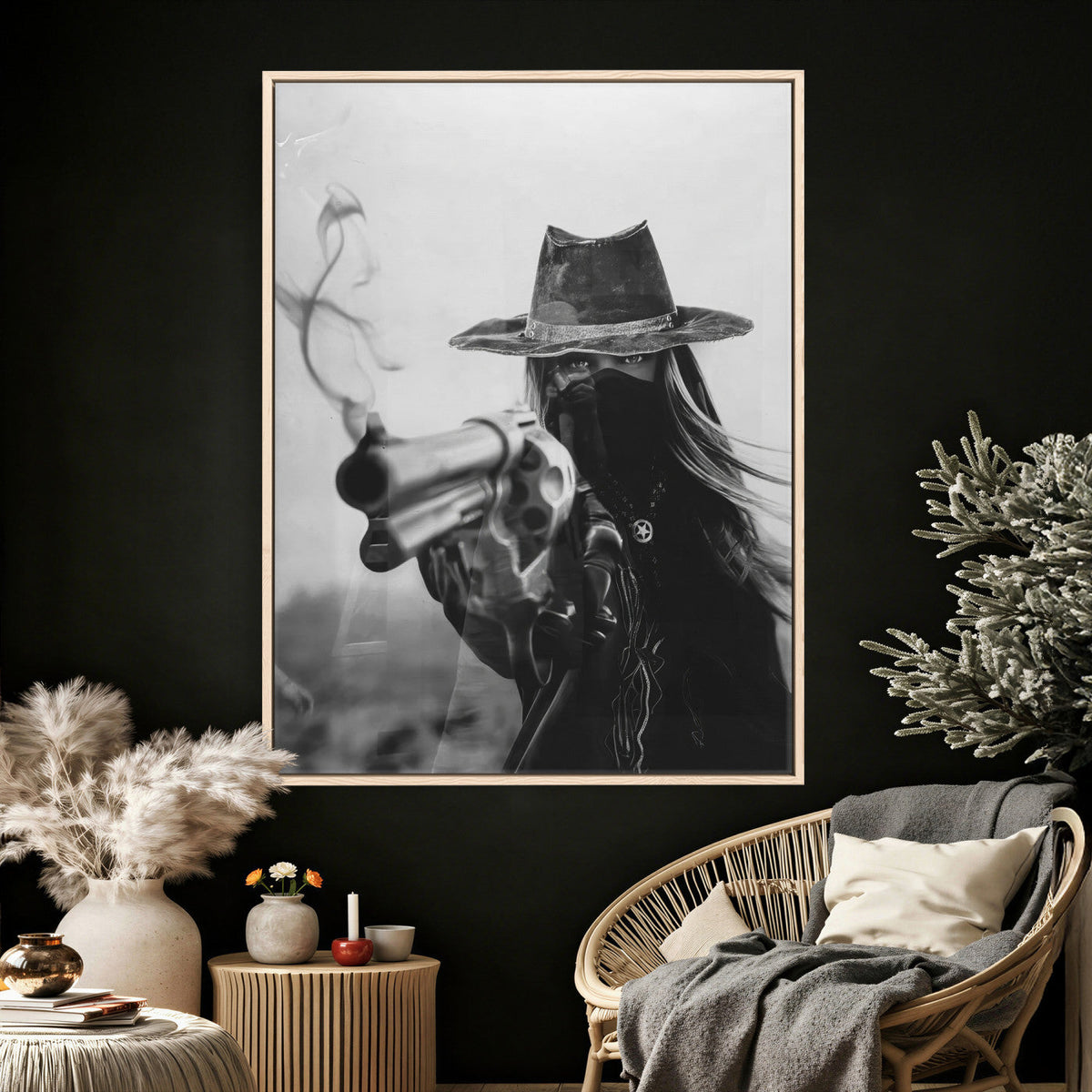 Vintage Cowboy Wall Art Canvas Print - Western Gunslinger Revolver