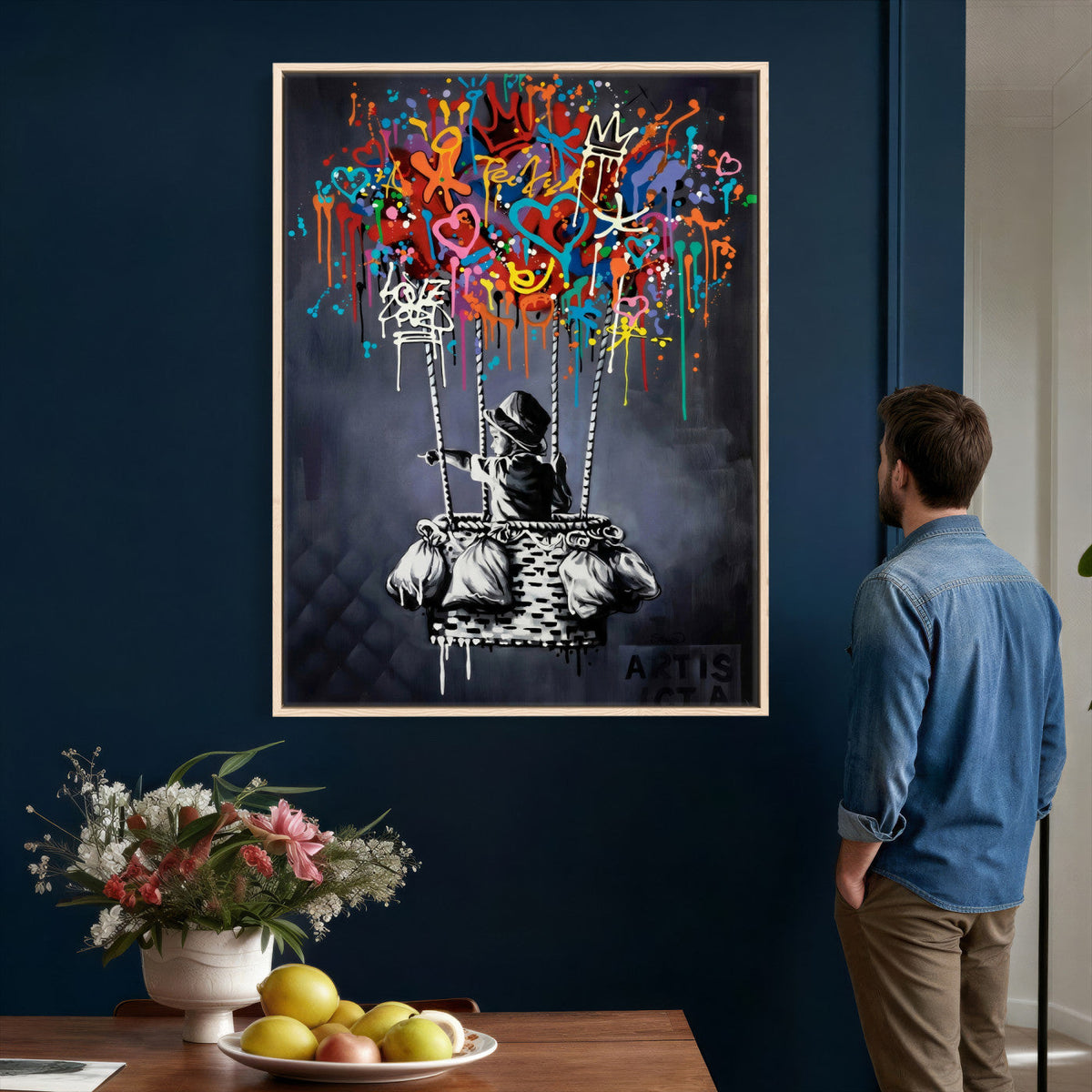 Banksy Inspired Boy Swing Wall Art Canvas Print