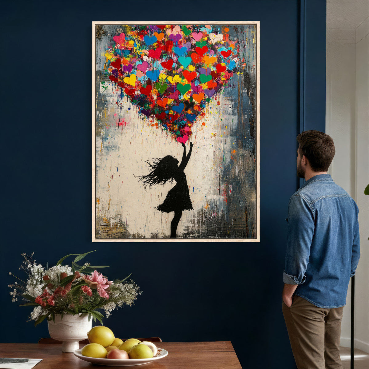 Banksy Street Art Canvas Wall Art, Girl Heart Balloons