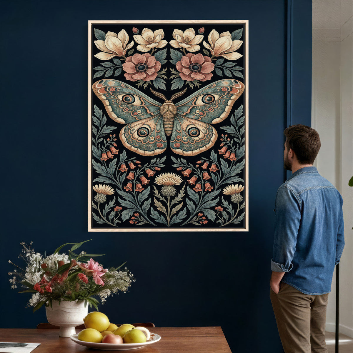 William Morris Style Prints Canvas Wall Art, Inner Framed, Vintage Bee Botanical Decor
