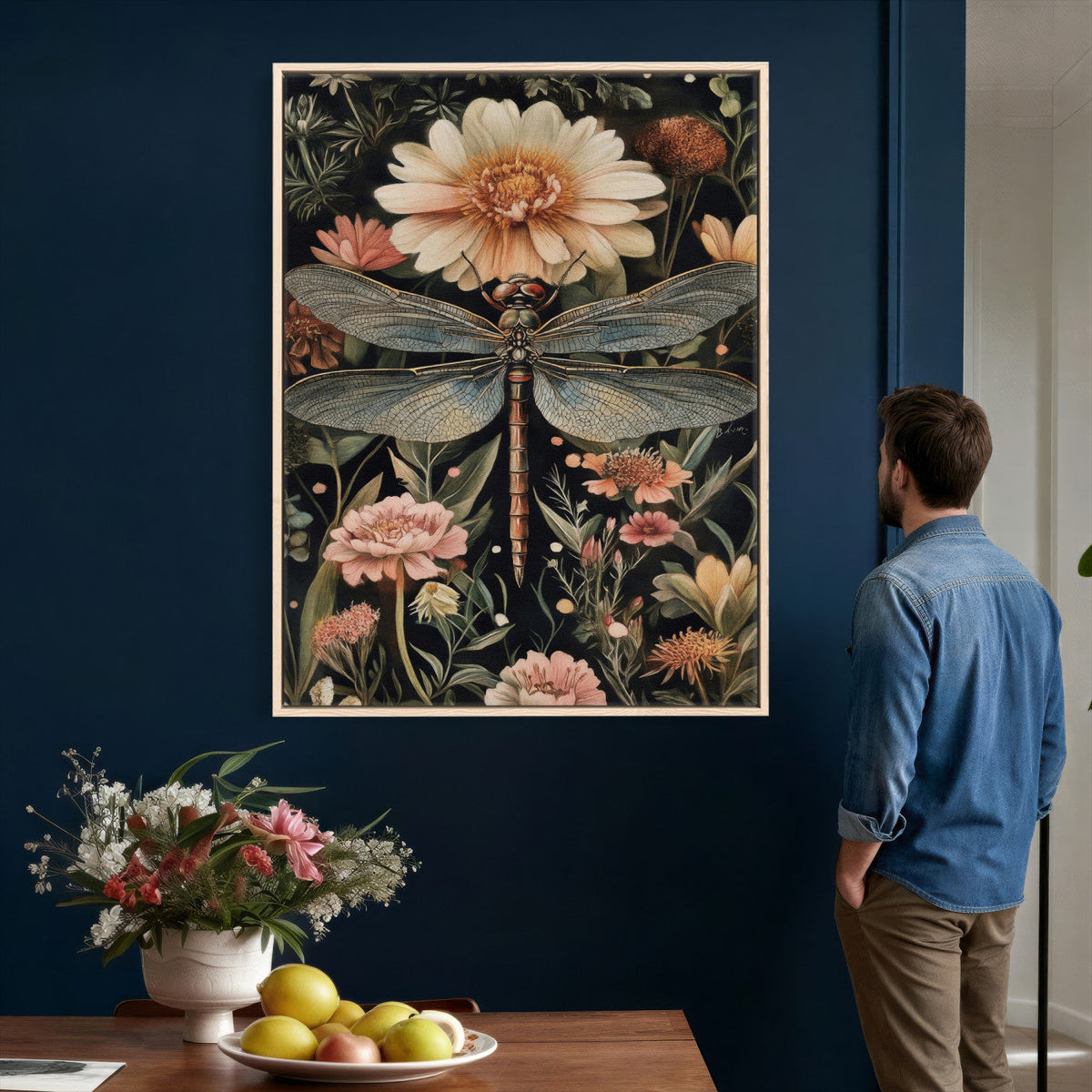 William Morris Style Canvas Wall Art, Framed Vintage Bee Botanical Print