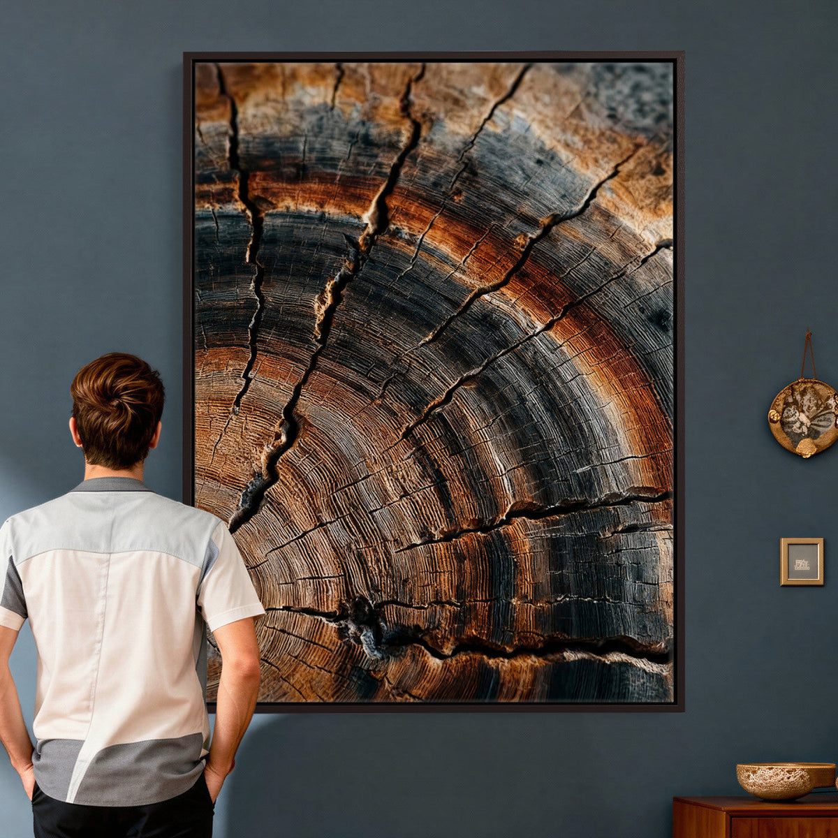 Abstract Tree Rings Wall Art Canvas Print, Wood Grain Rings Artwork