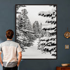 Winter Pine Forest Wall Art Canvas Print, Minimal Winter Landscape