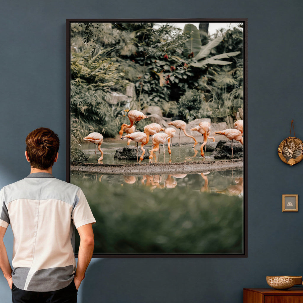 Flamingo Wall Art Canvas Print, Tropical Wildlife Scene