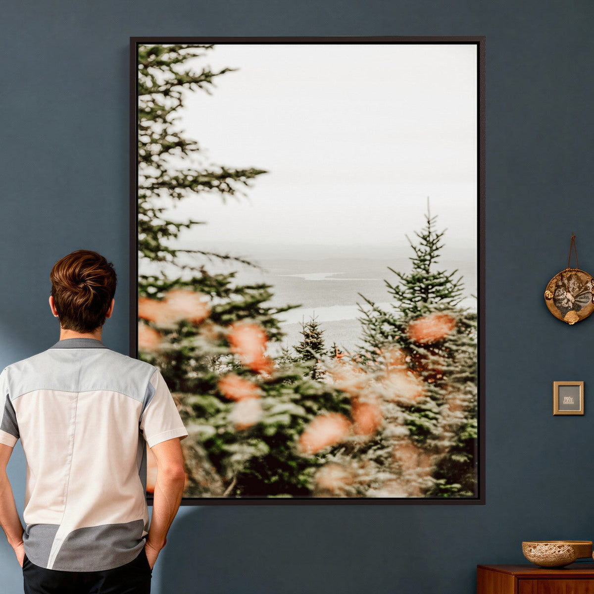 Fall Forest Wall Art Canvas Print | Soft Evergreen Woodland