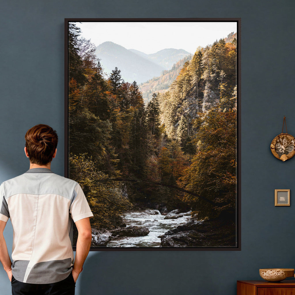 Autumn Forest Mountain Wall Art Canvas Print, Nature Landscape