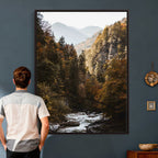 Autumn Forest Mountain Wall Art Canvas Print, Nature Landscape