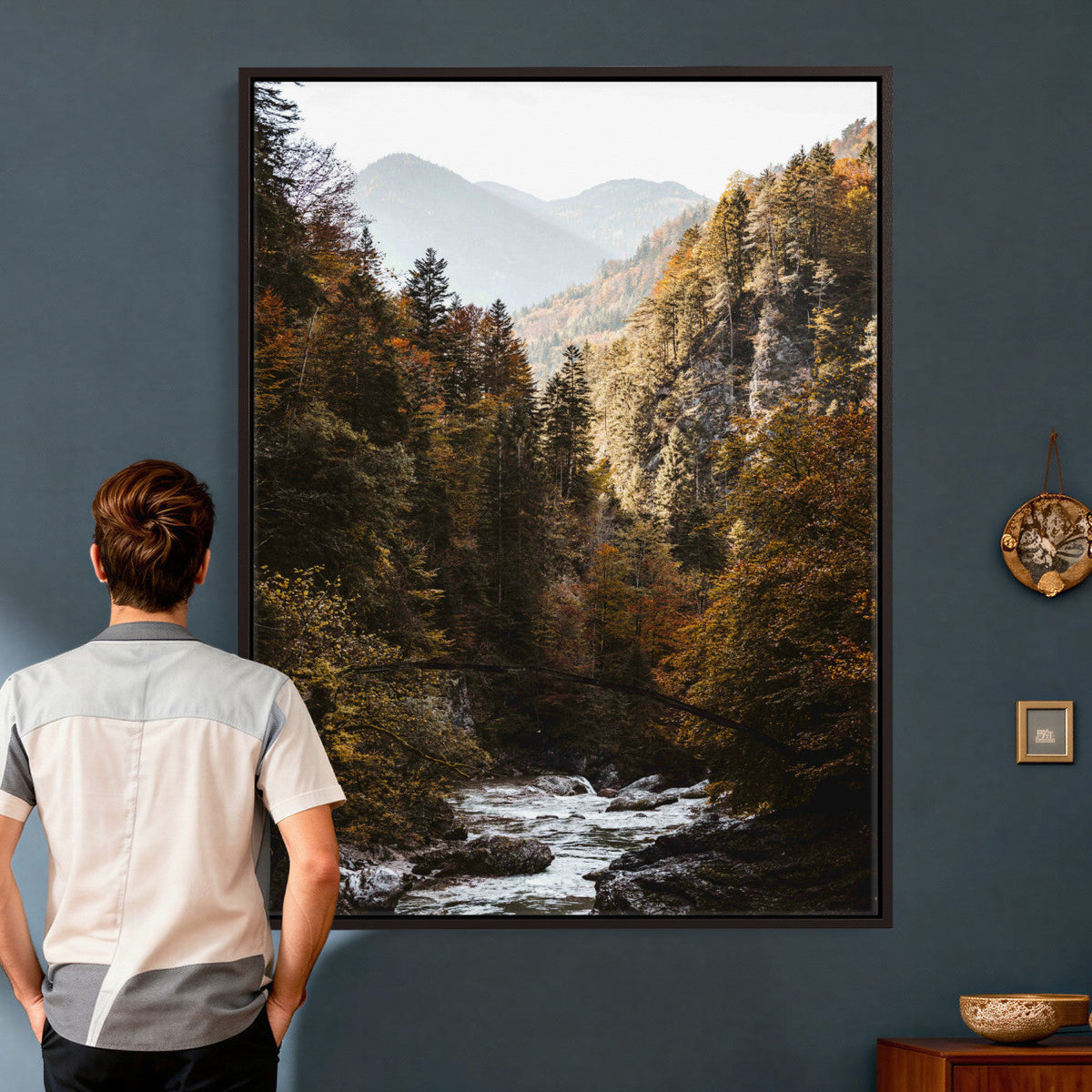 Autumn Forest Mountain Wall Art Canvas Print, Nature Landscape