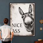 Funny Donkey Bathroom Wall Art Canvas Print, Nice Ass Farm Animal Sign