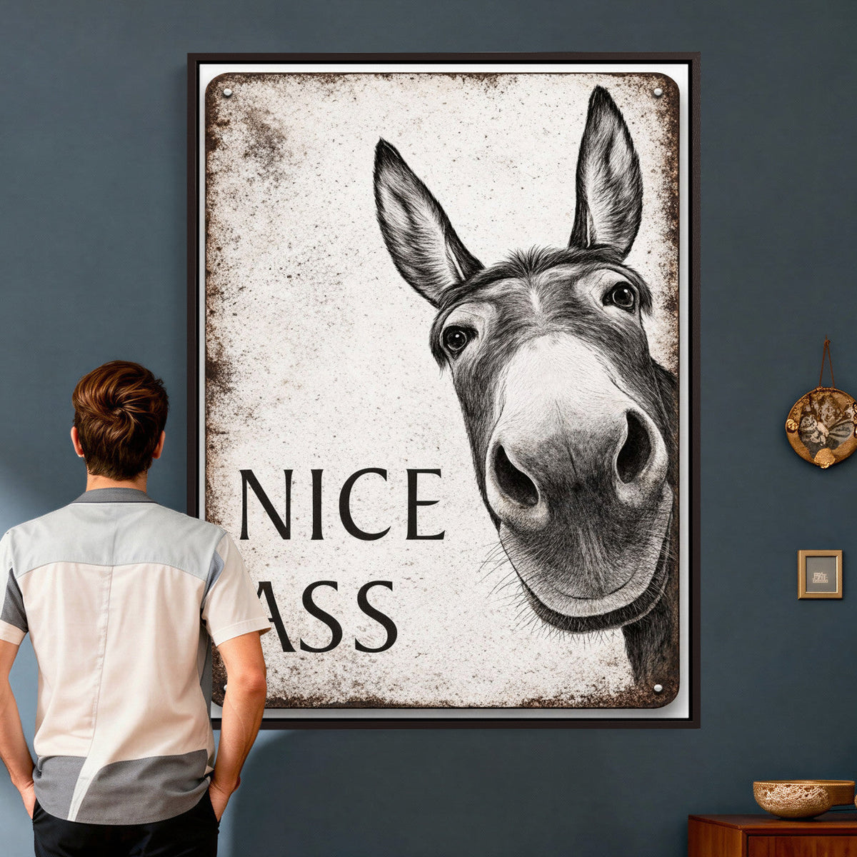 Funny Donkey Bathroom Wall Art Canvas Print, Nice Ass Farm Animal Sign