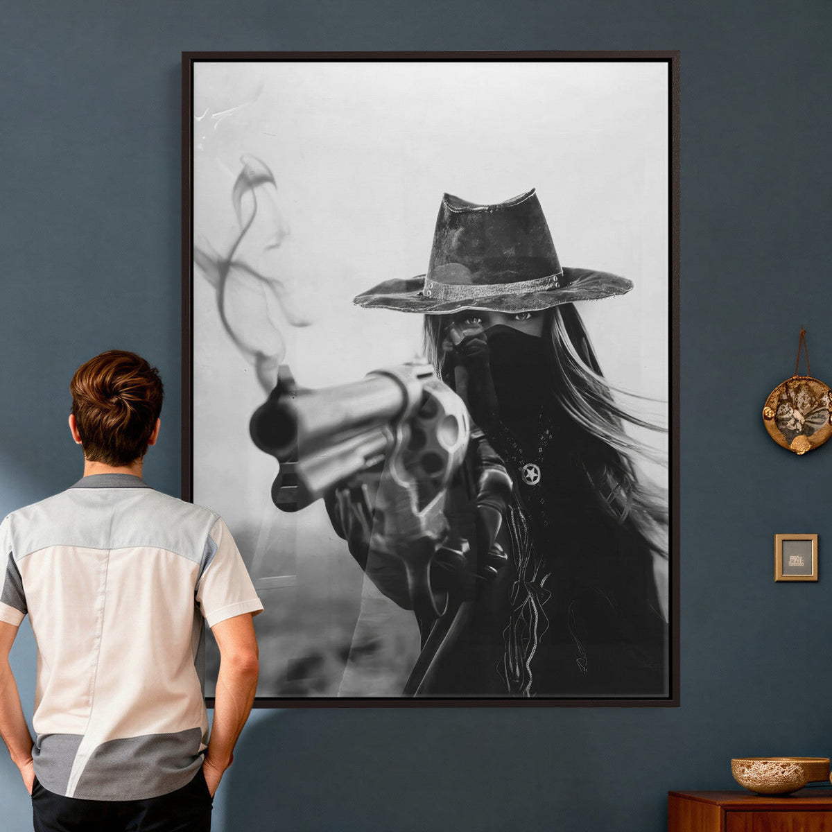 Vintage Cowboy Wall Art Canvas Print - Western Gunslinger Revolver