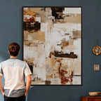 Blue Teal Abstract Canvas Wall Art, Modern Brushstroke Style Painting Print, Navy Orange Contemporary Decor